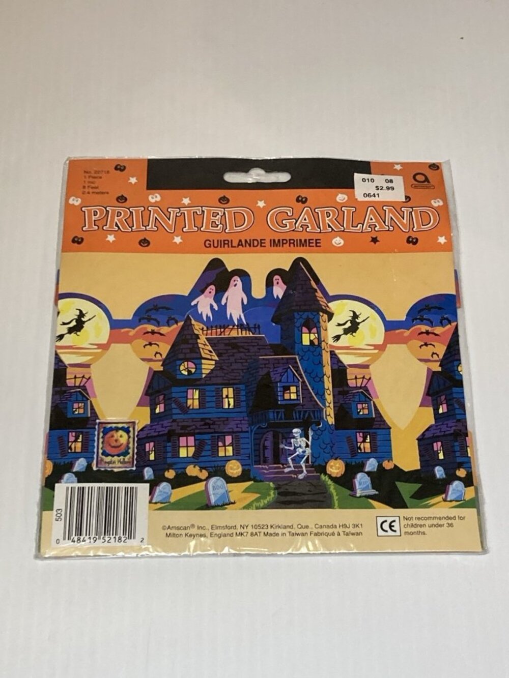 Vtg AMSCAN 8 Ft. Printed Garland Haunted House Skeleton Witches Ghost Halloween